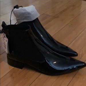 Zara black patent flat boots